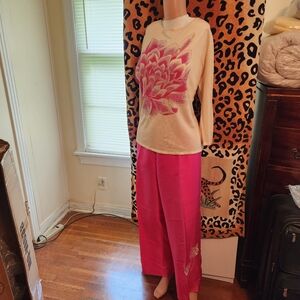 Women's 2 pc silk sweater and pant set